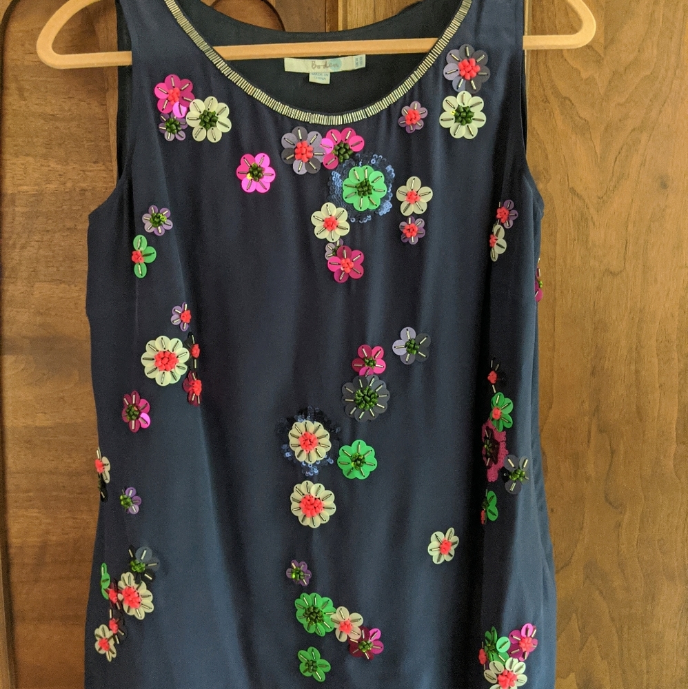 Boden Lilian tank navy beaded silk size 10